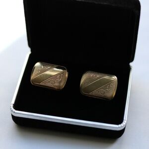 Gold hand engraved  etched cufflinks in box